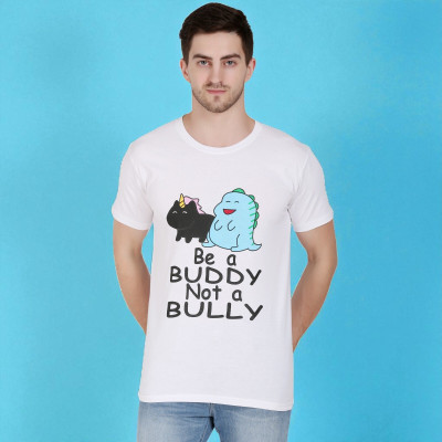 FARICON Printed Men Round Neck White T-Shirt