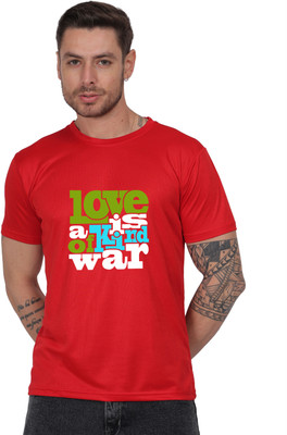 liox Printed, Typography Men Round Neck Red T-Shirt