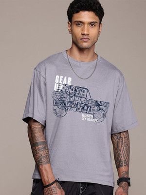 Roadster Printed Men Round Neck Grey T-Shirt