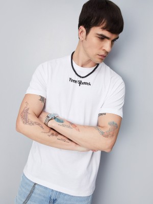 MAX Printed Men Round Neck White T-Shirt