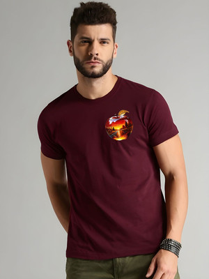 SZN Graphic Print Men Round Neck Maroon T-Shirt