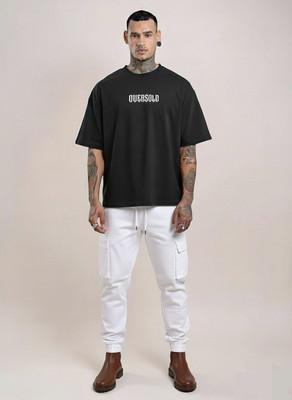 OVERSOLD Printed, Graphic Print, Self Design Men Round Neck Black T-Shirt