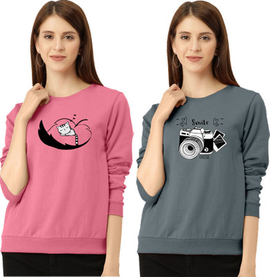 ZentWorld Printed Women Round Neck Pink, Grey T-Shirt