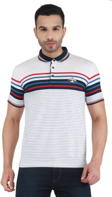 MONTE CARLO Striped Men Polo Neck Beige T-Shirt