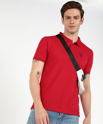 PROVOGUE Men Solid Polo Neck Cotton Blend Maroon T-Shirt For Rs. 224 @ 85 %