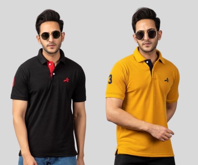 addiz Colorblock Men Polo Neck Black, Yellow T-Shirt