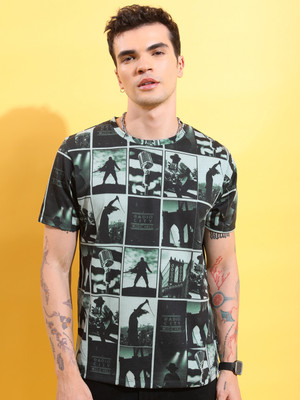 HIGHLANDER Printed Men Round Neck White, Dark Green T-Shirt