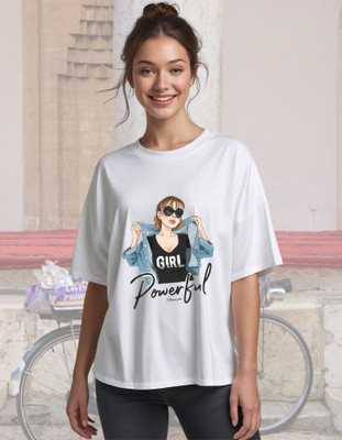 Riwazah Graphic Print, Typography Women Round Neck White T-Shirt