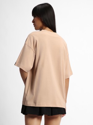 BEWAKOOF Solid Women Round Neck Brown T-Shirt