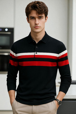 Autna Colorblock Men Polo Neck Black T-Shirt