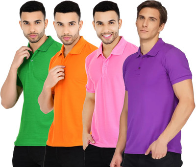 KEOTI Solid Men Polo Neck Multicolor T-Shirt