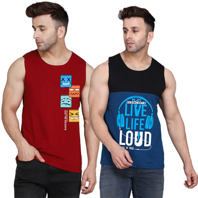 SLOWLORIS Printed Men Scoop Neck Black, Dark Blue, Maroon T-Shirt