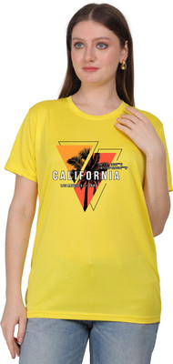 Kreovate Graphic Print Women Round Neck Yellow T-Shirt