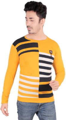 RDS ENTERPRISES Striped Men Round Neck Yellow T-Shirt