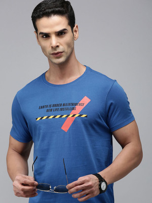 Spykar Printed Men Round Neck Blue T-Shirt