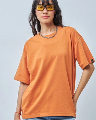 chalodia Solid Women Round Neck Orange T-Shirt