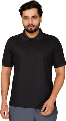 Moda Rapido Solid Men Polo Neck Black T-Shirt