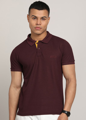 INKKR Solid Men Polo Neck Maroon T-Shirt