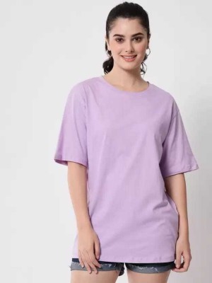 DaggersMart Solid Women Round Neck Purple T-Shirt