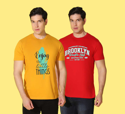 WOOSTRO Printed Men Round Neck Multicolor T-Shirt