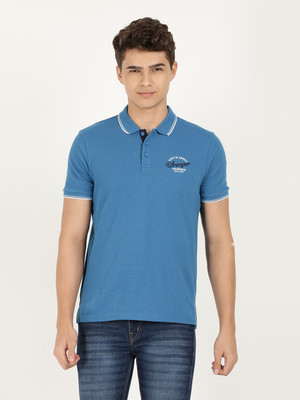 Wrangler Solid Men Polo Neck Blue T-Shirt