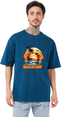 Akshiv Graphic Print Men Round Neck Blue T-Shirt