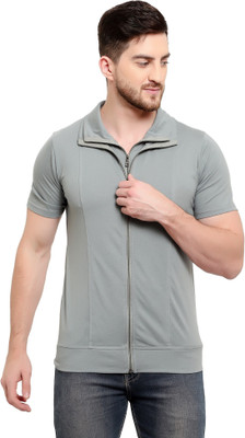 Adorbs Trend Solid Men Polo Neck Grey T-Shirt