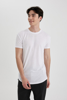 defacto Solid Men Crew Neck White T-Shirt