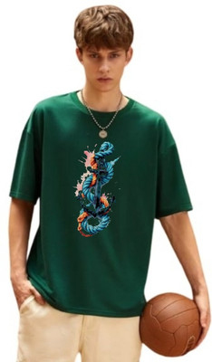 CHUGHZ Printed Men Round Neck Green T-Shirt