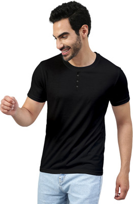 FTX Solid Men Henley Neck Black T-Shirt