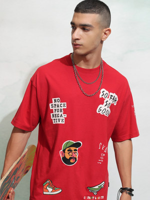 HIGHLANDER Printed Men Round Neck Maroon T-Shirt
