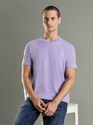 TOMMY HILFIGER Solid Men Round Neck Purple T-Shirt