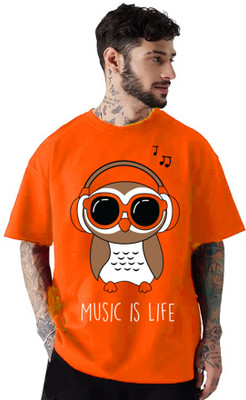RodZen Printed Men Round Neck Orange T-Shirt