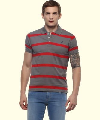 American Crew Striped Men Polo Neck Red, Grey T-Shirt
