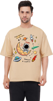 BELTLY Printed Men Round Neck Beige T-Shirt