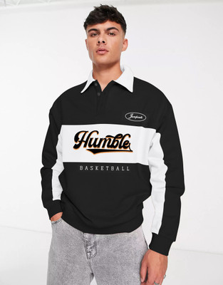 Jump Cuts Printed Men Polo Neck Black, White T-Shirt