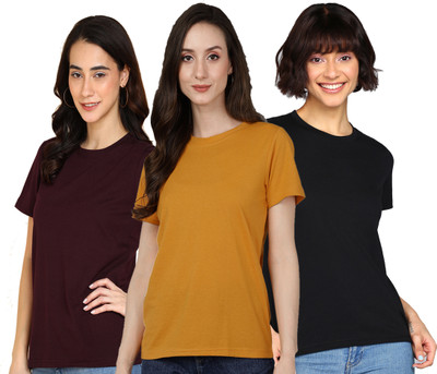 Adyavastram Solid Women Round Neck Multicolor T-Shirt