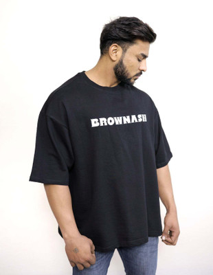 Brownash Printed Men Round Neck Reversible Black T-Shirt