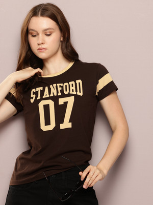 DILLINGER Printed Women Round Neck Brown T-Shirt