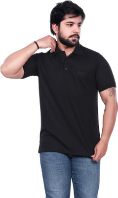 Clint Solid Men Polo Neck Black T-Shirt