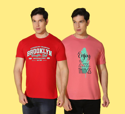 WOOSTRO Printed Men Round Neck Multicolor T-Shirt