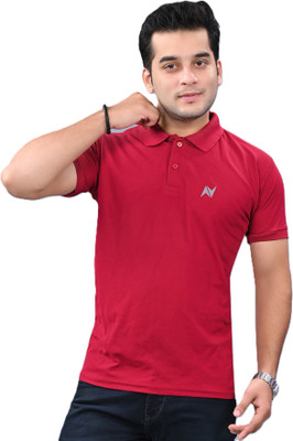 neoCardin Solid Men Polo Neck Maroon T-Shirt