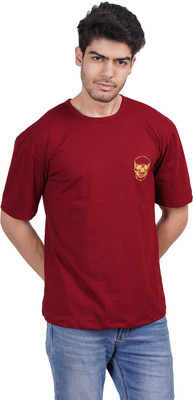 Styvibe Printed Men Round Neck Maroon T-Shirt
