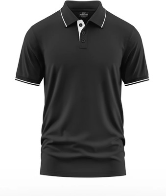 Warriorworld Solid Men Polo Neck Black T-Shirt
