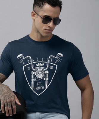Roadster Graphic Print, Printed, Typography Men Round Neck Blue T-Shirt
