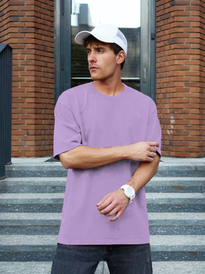 JUST ROAR Solid Men Round Neck Purple T-Shirt