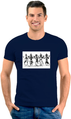 montae Graphic Print Men Round Neck Dark Blue T-Shirt