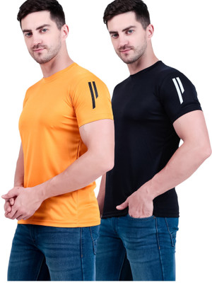 OCTOVEEJ Printed Men Round Neck Yellow, Black T-Shirt