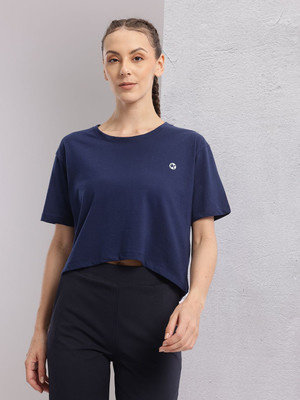 HRX by Hrithik Roshan Solid Women Round Neck Blue T-Shirt