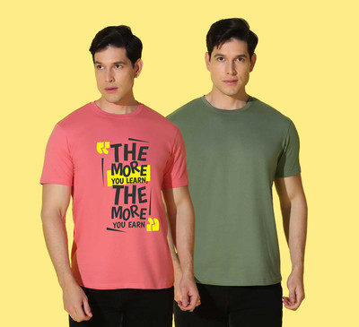 WOOSTRO Printed, Solid Men Round Neck Multicolor T-Shirt